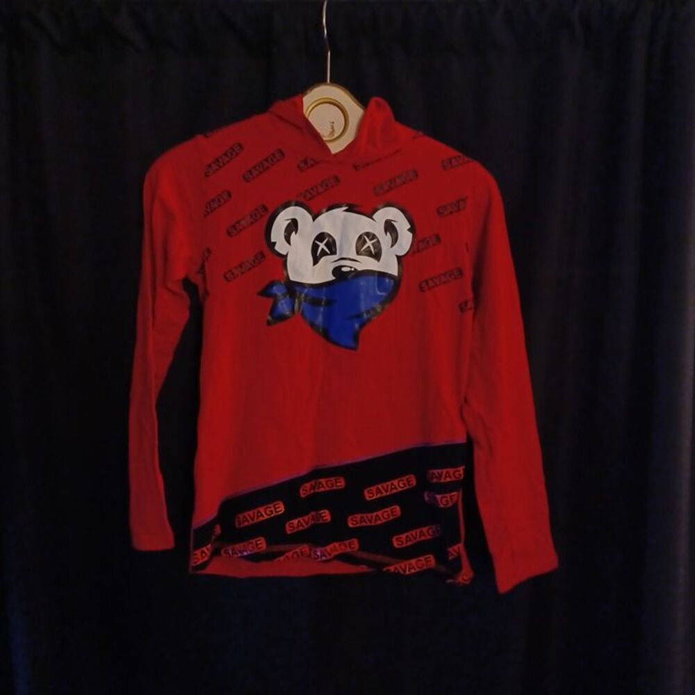 Red Hoodie Embroidered Bear Savage Size 14-16 Large